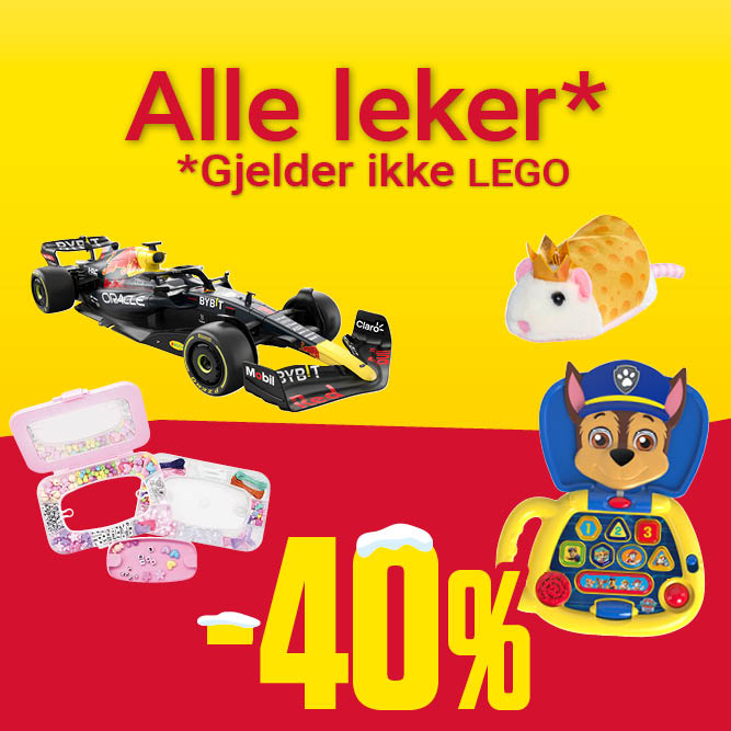 -40 % alle leker* (*gjelder ikke LEGO)