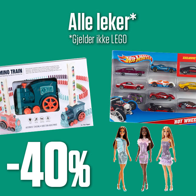 -40 % alle leker* *gjelder ikke LEGO
