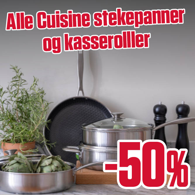 -50 % alle Cuisine kasseroller og stekepanner