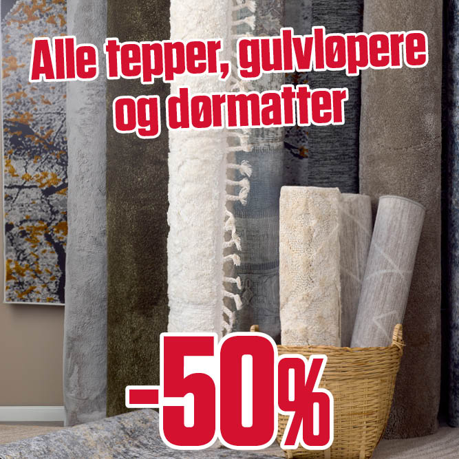-50 % alle tepper, gulvløpere og dørmatter