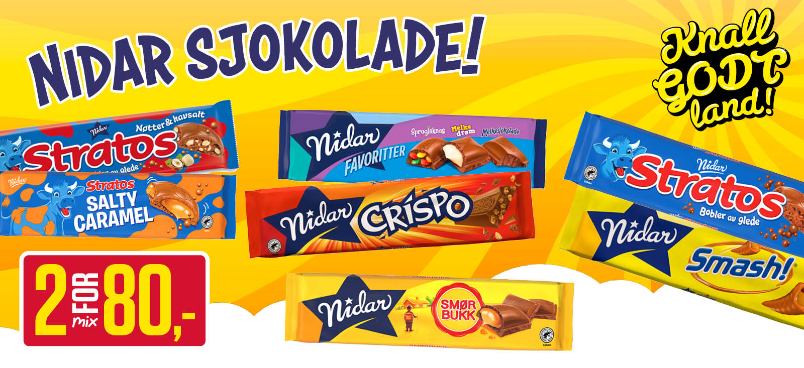 2 for 80,- Nidar sjokoladeplater
