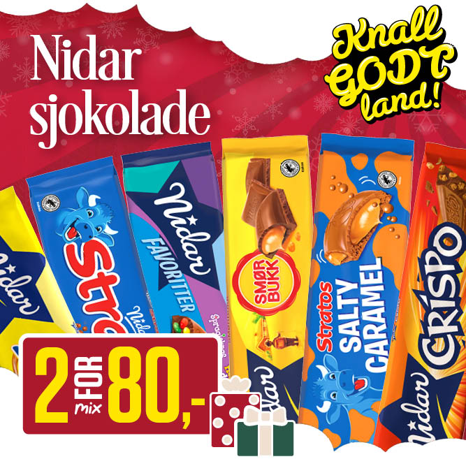 Mix 2 for 80,- Nidar sjokoladeplater