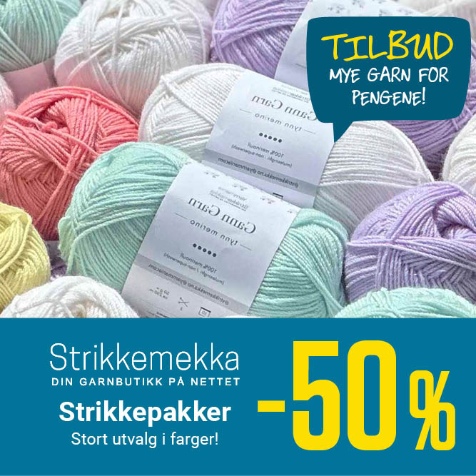 MER+ partertilbud Strikkemekka 50 % alle strikkepakker