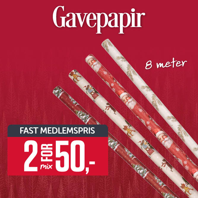 Mix 2 for 50,- gavepapir, 8m