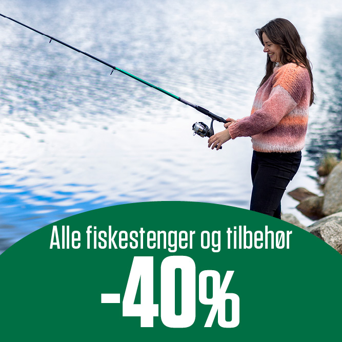 -40 % alle fiskestenger og tilbehør