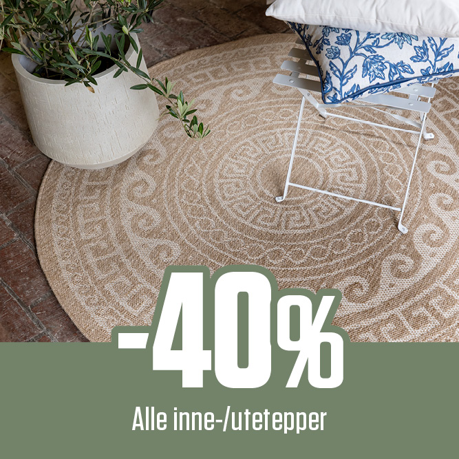 -40 % alle inne-/utetepper 