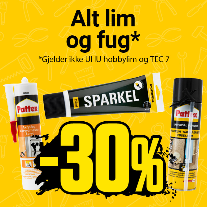 -30 % alt lim og fug 