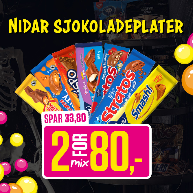 Mix 2 for 80,- Nidar sjokoladeplater 