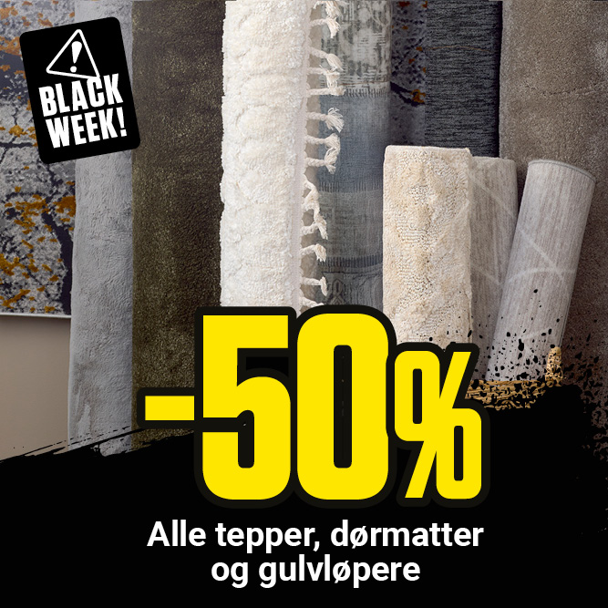 -50 % alle tepper, dørmatter og gulvløpere