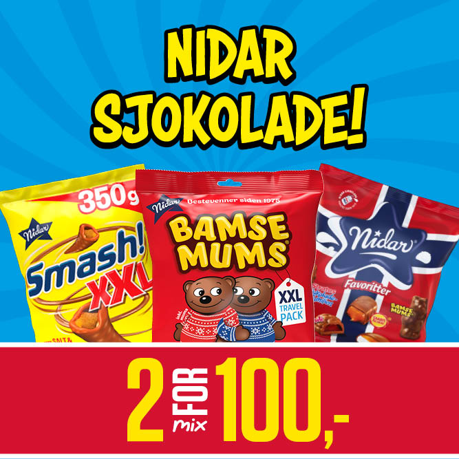 Mix 2 for 100,- Nidar sjokolade