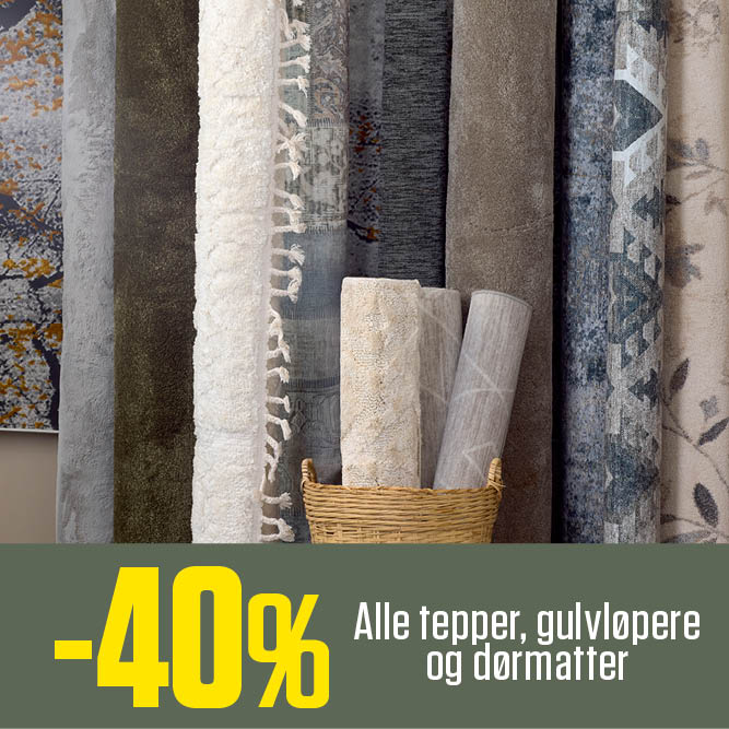 -40 % alle tepper, gulvløpere og dørmatter