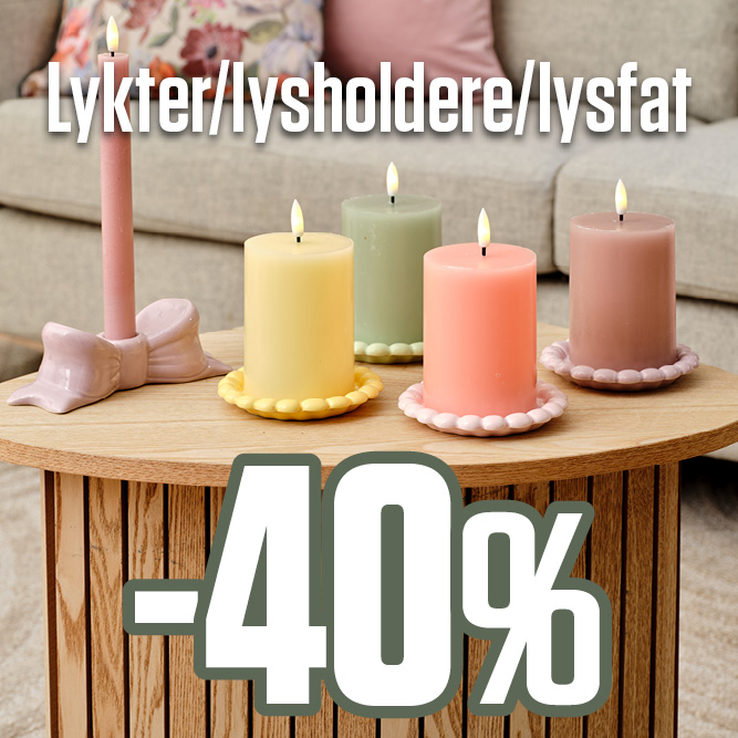 Alle lykter/lysholdere/lysfat -40%