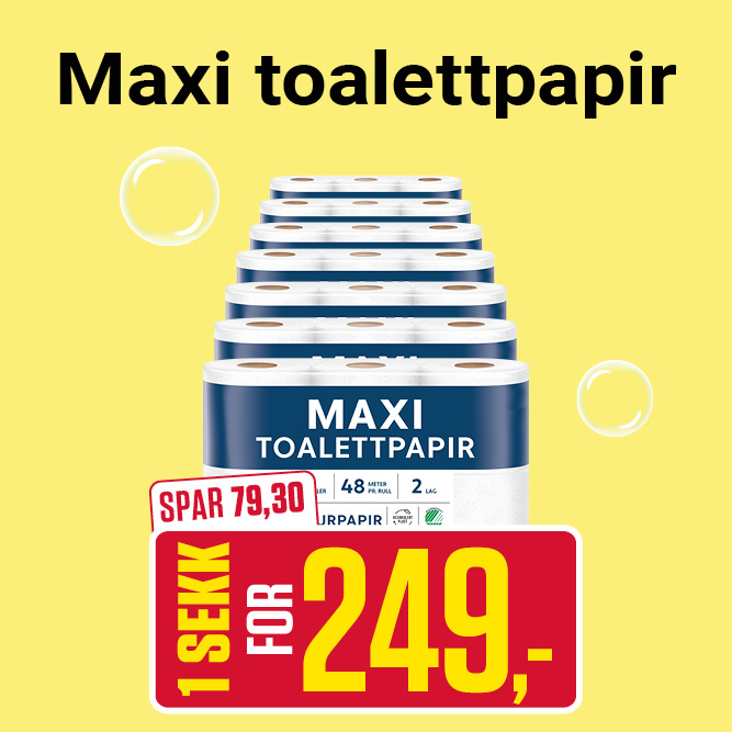 1 sekk Maxi toalettpapir 249,-