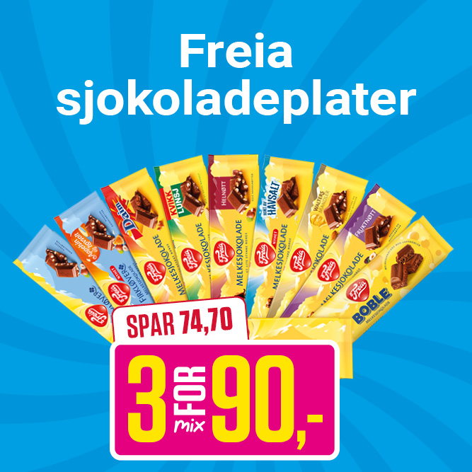 Freia sjokoladeplater 3 for 90,-