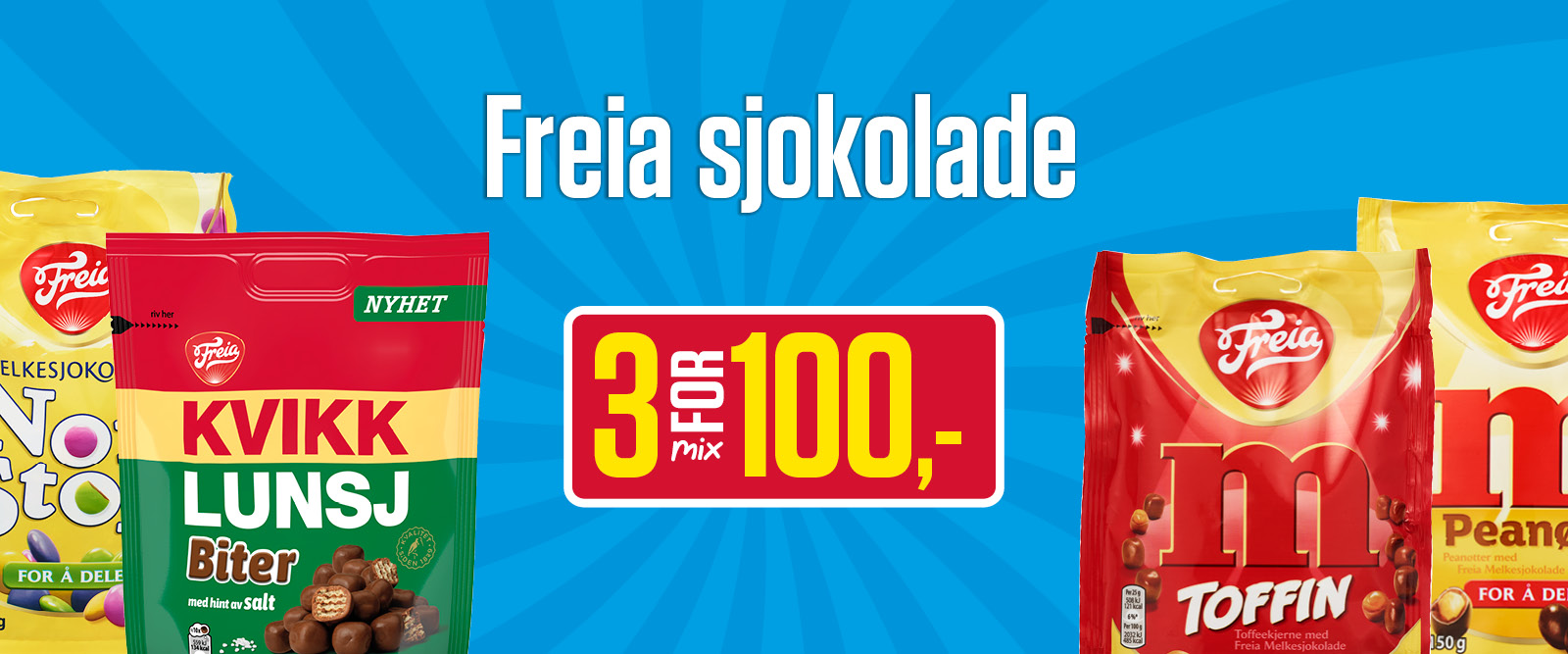 Freia sjokolade 3 for 100,-