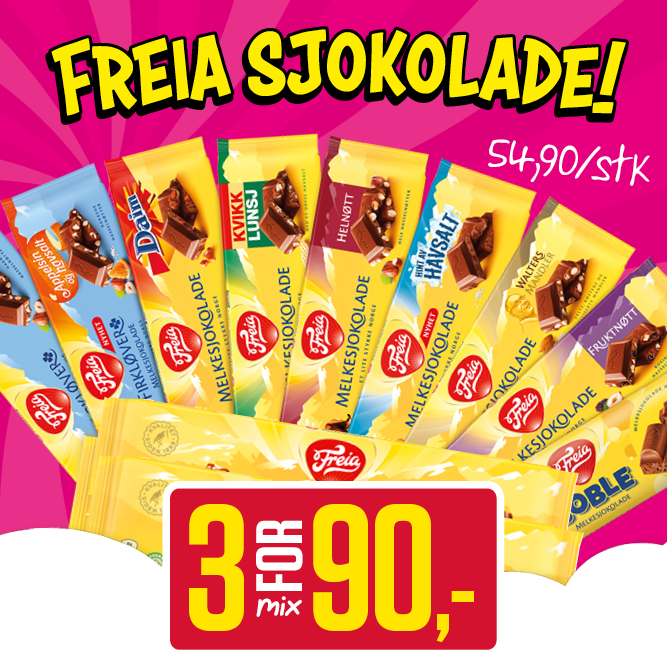 Freia sjokoladeplater 3 for 90,-
